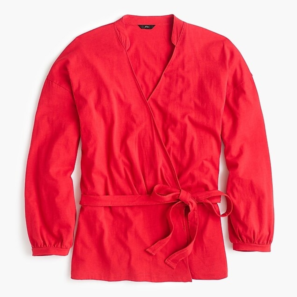NWT J. Crew Red Cotton Puff Sleeve Warp Top